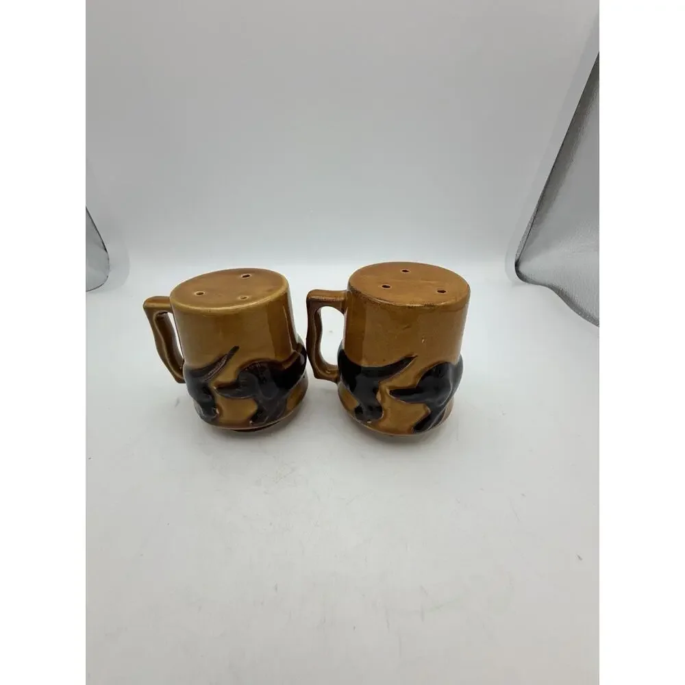 Vintage Hi Stranger Dachshund Dog Ceramic Salt & Pepper Shaker Pair Kitschy Fun